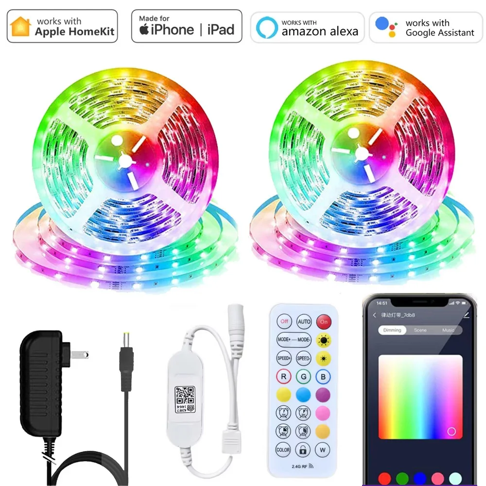

5M 10M Homekit Siri Voice Wifi Controller Apple Home DC12V 5050 RGB LED Strip Light Flexible Tape Smart Home for Alexa Google