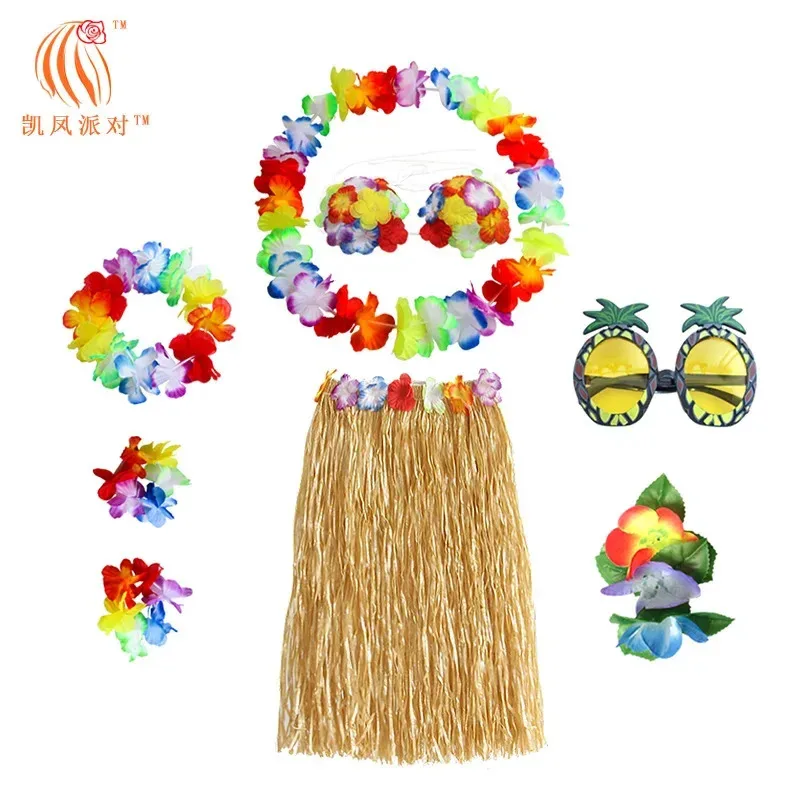 

Halloween Party Adult Beach Beach Hawaiian Hula Costume 8-piece Pineapple Glasses Masquerade Party Cosplay Costume Props
