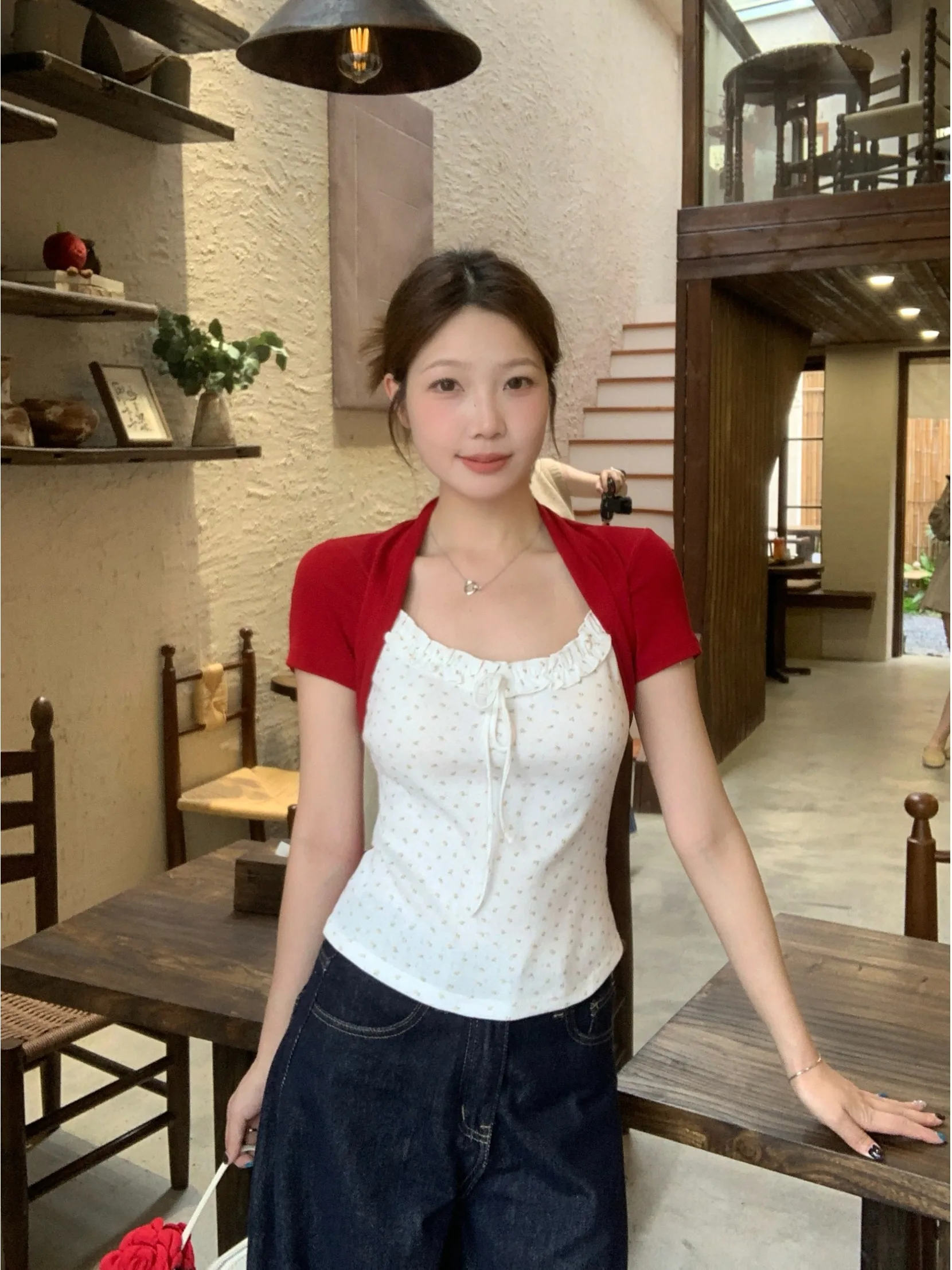 

plus Size Women's Floral Print Short Sleeve T-Shirt Slimming Contrast Color Design Korean Style Commute Fashion Casual Top