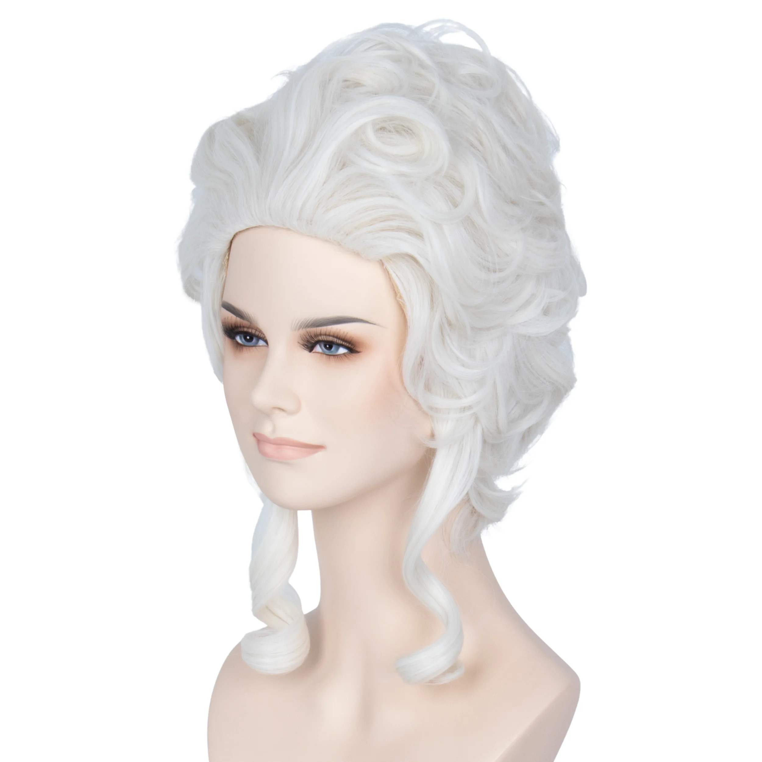 Miss U Hair Short Curly Platinum White Wig Victorian Wig Baroque 18th Century Wig Women Queen Halloween Cosplay