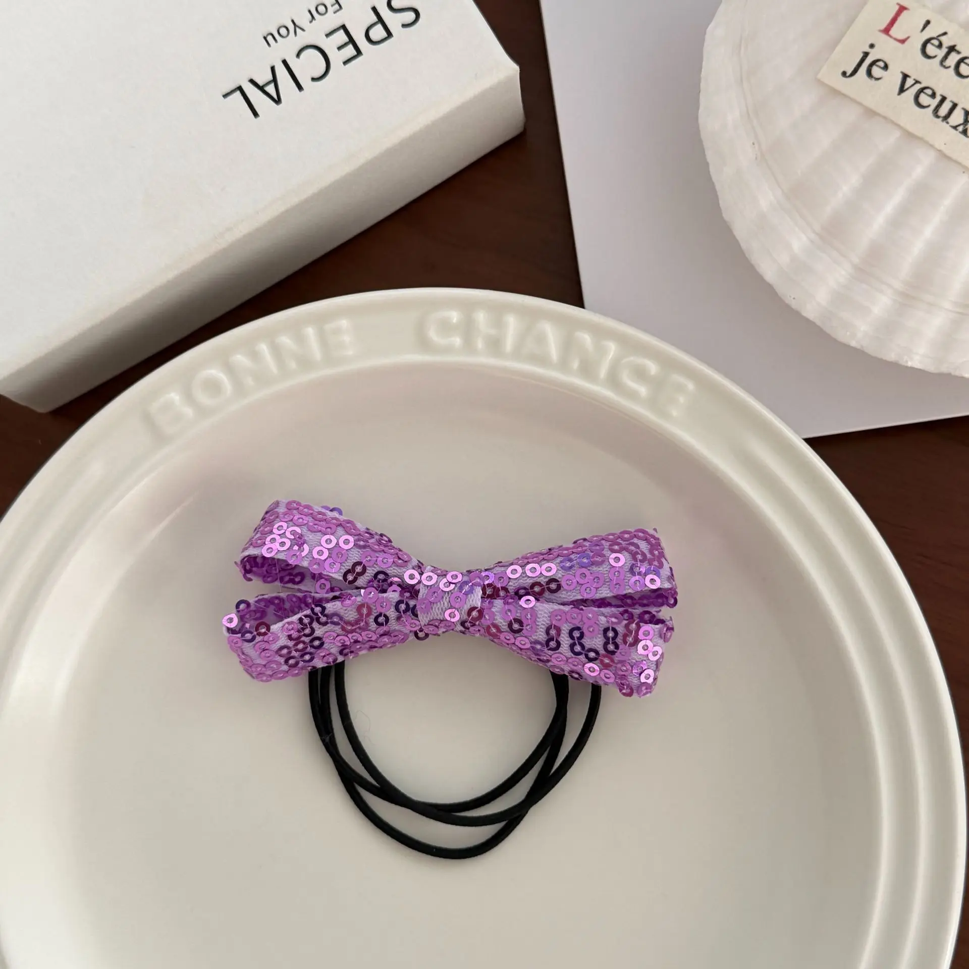 

Elastic Sequin Bow Hair Tie for Girls Korean Fashion Party and Stage Performance Soft Non Slip Strong Hold High Quality