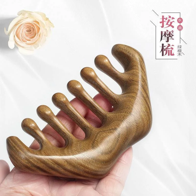 

Green Sandalwood Massage Comb Wooden Wide Teeth Hairdressing Head Meridian Massage Tool Anti Static Comb Massager & Scraping