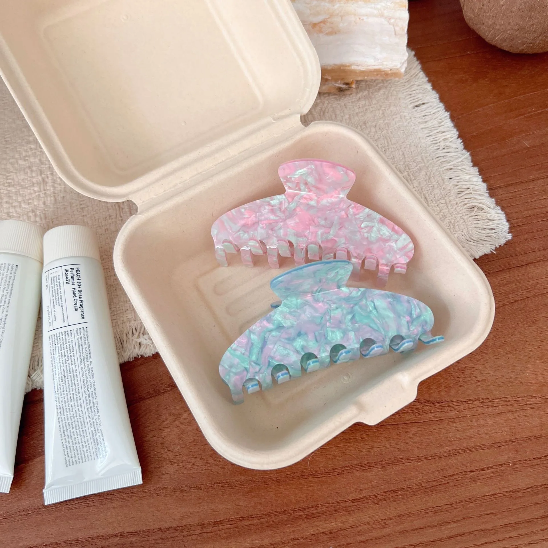 

Новые модные заколки для волос из ацетата с блестящим сине-розовым градиентом, стильные заколки-крабики для женщин и девушек, аксессуары для волос.