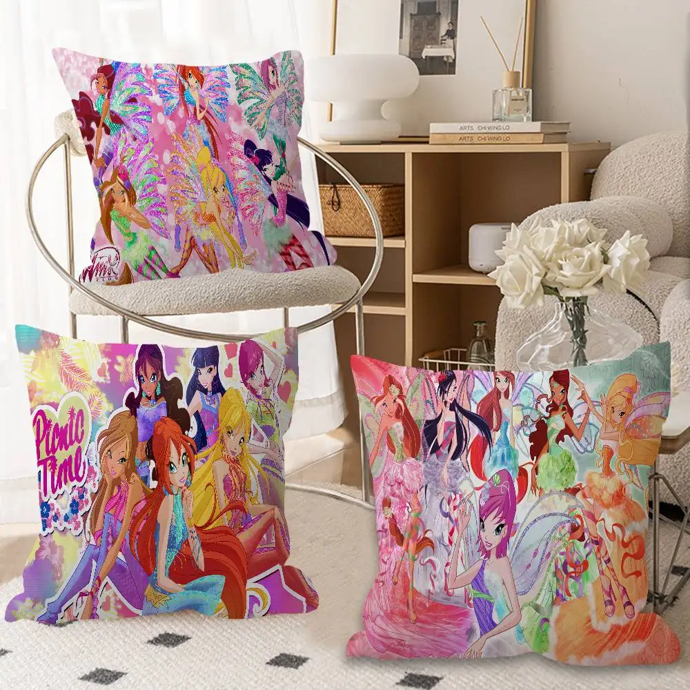 Girl-W-Winx Catoon Clubs Cushion Cover Inches Farmhouse Decor Home Throw Pillow Covers for Couch Decorations