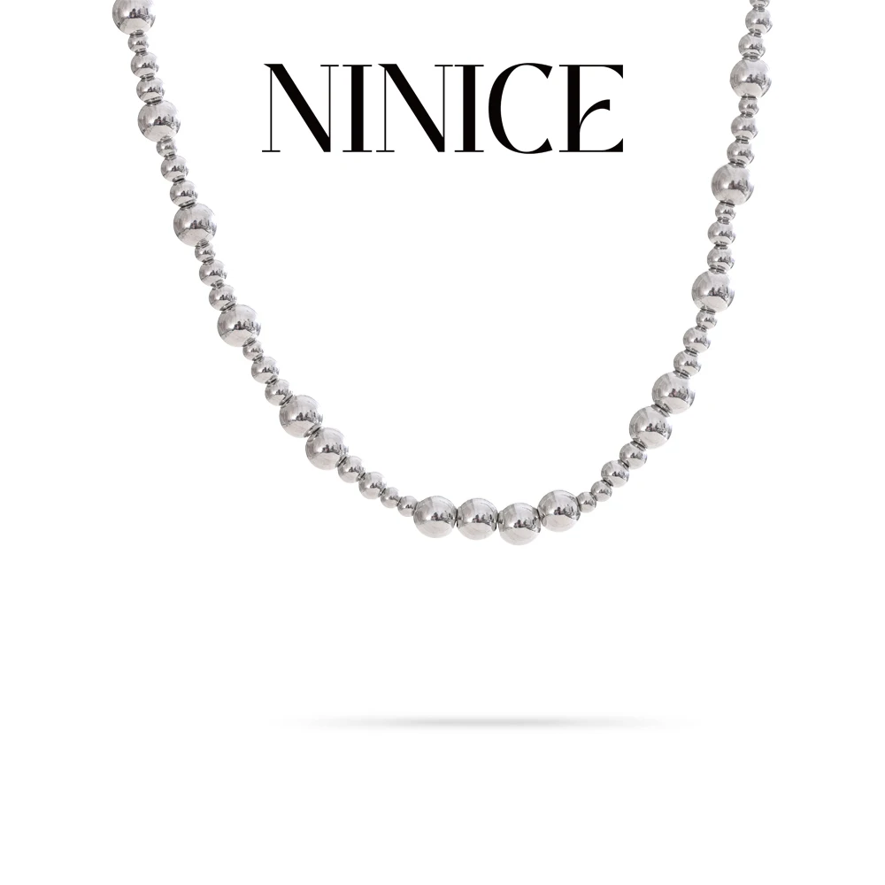 NiNice Edelstahl-Halsketten für Damen, wetterfester Schmuck, anlaufgeschützt, runde Perlendekoration, Hochzeit, modisches neues Geschenk