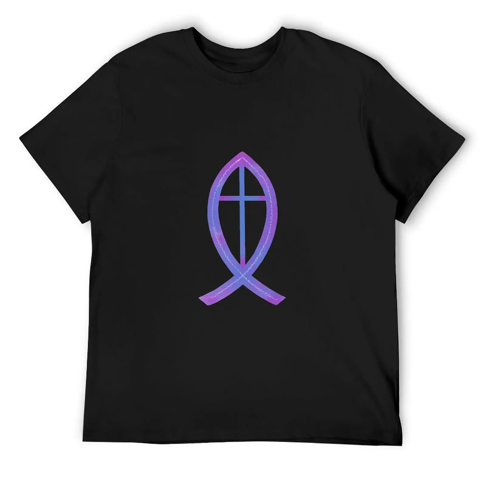 Ichthus Christian Fish with Cross Purple-Blue T-Shirt