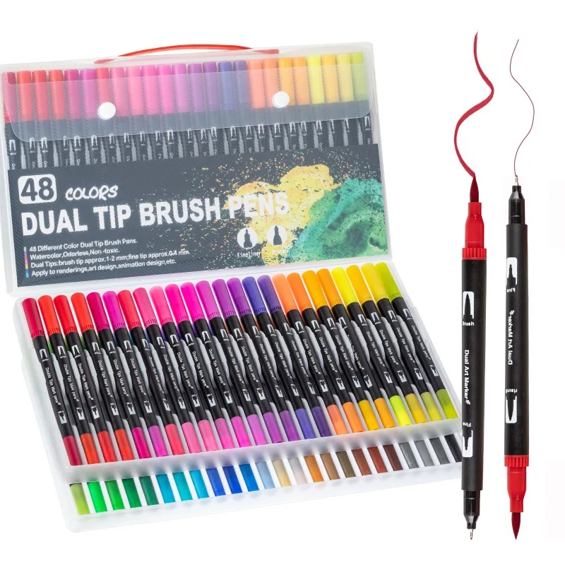 72/60/48/36/24/12 Colors Waterproof Dual Tip Brush Colour Pen Sets Art Acrylic Markers For Children Drawing Graffiti Stationery6