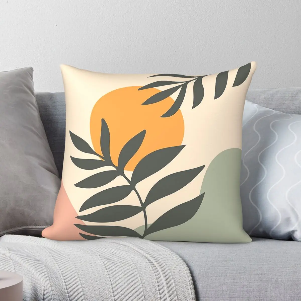 Mid Century Sunset Square Pillowcase Polyester Linen Velvet Printed Zip Decorative Pillow Case Sofa Cushion Cover