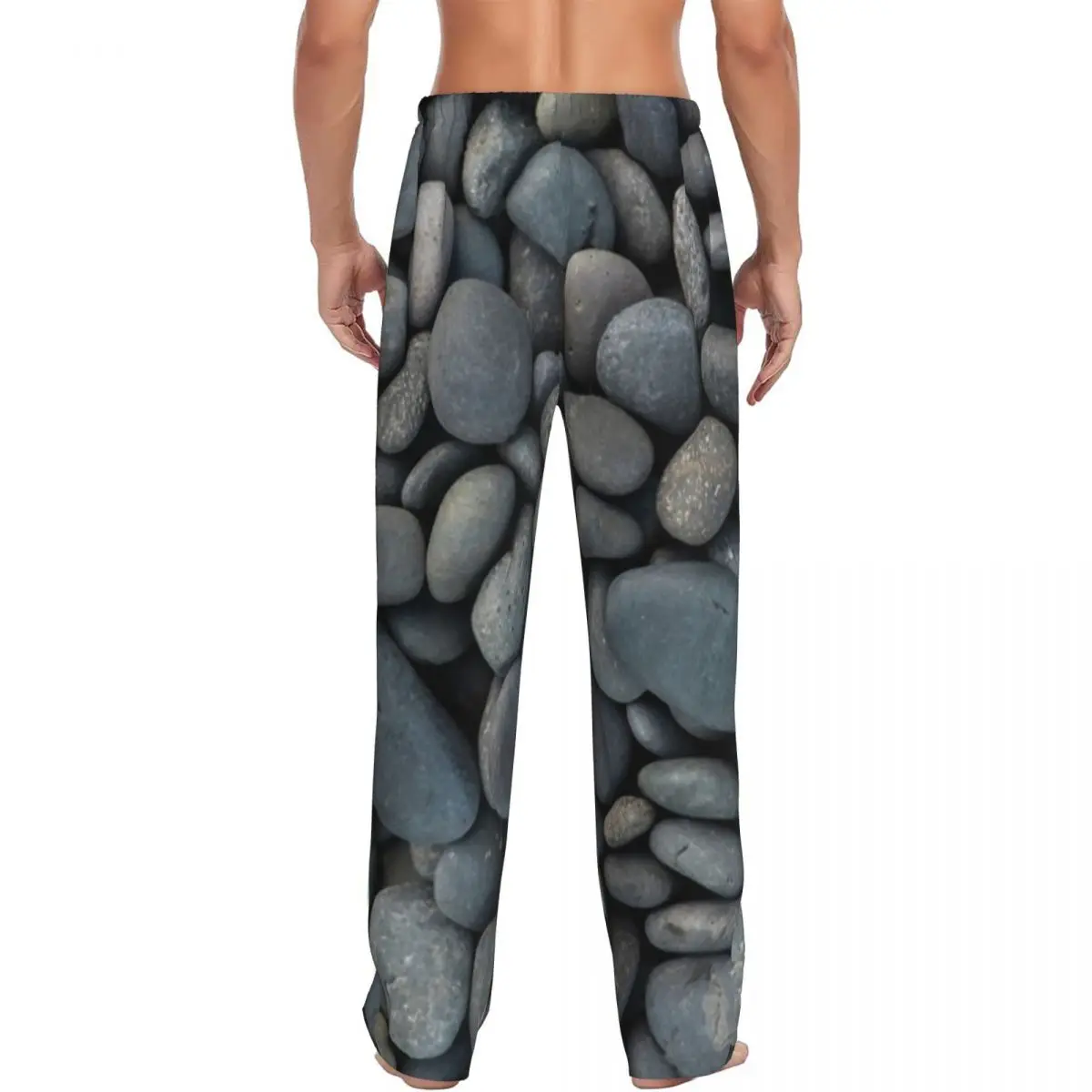 Custom Gray River Stone Pebbles River Rock Pajama Pants Men Sleepwear Sleep Lounge Bottoms with Pockets
