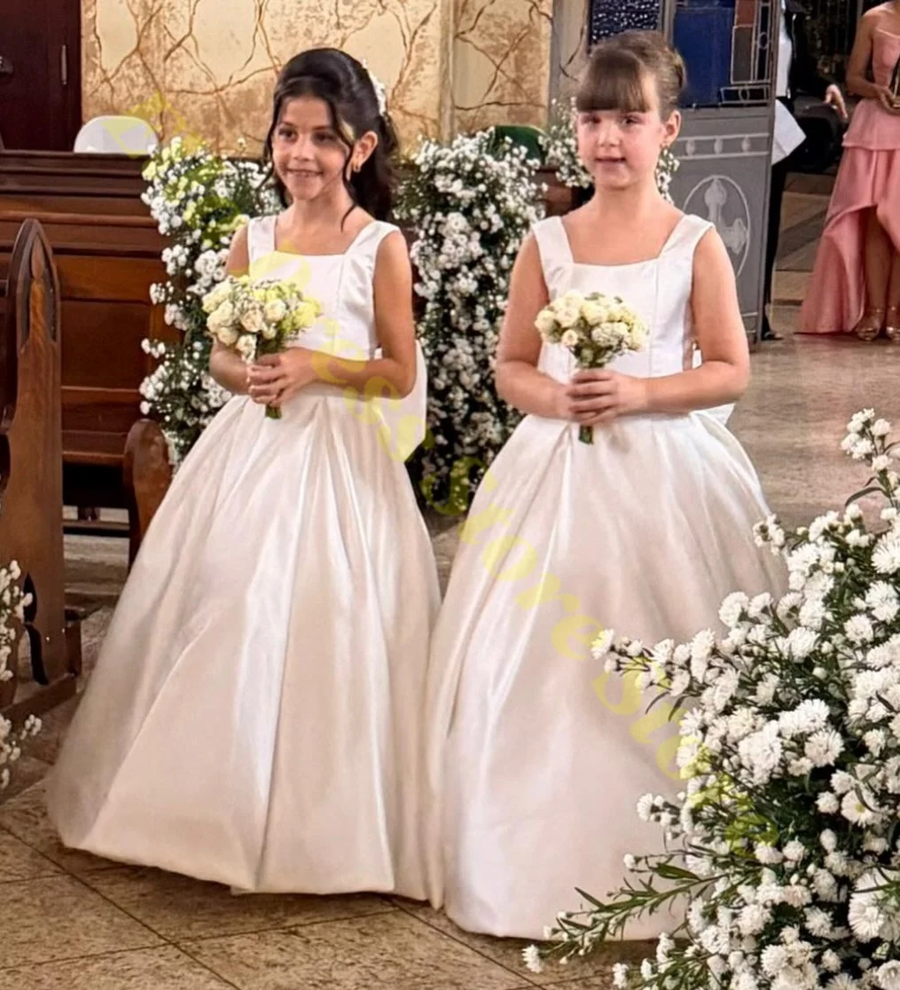 Maßgeschneidertes weißes Blumenmädchenkleid mit Schleifenriemen, Mini-Brautkleid, Kinder-Ballkleid, Erstkommunion-Kleid, Vestidos, Großhandel – Detail 3