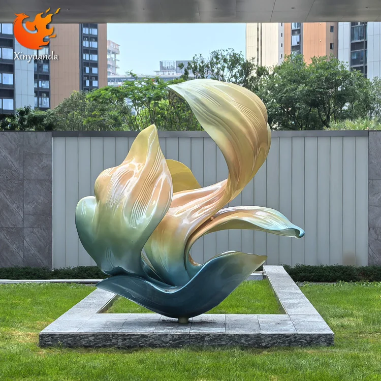 Custom Large Outdoor Stainless Steel Flower Sculptures Electroplated Abstract Art Decorations for Garden Landscape