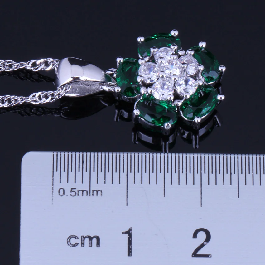 Glamorous Green Cubic Zirconia White CZ Silver Plated Jewelry Sets Earrings Pendant Chain Ring V0235