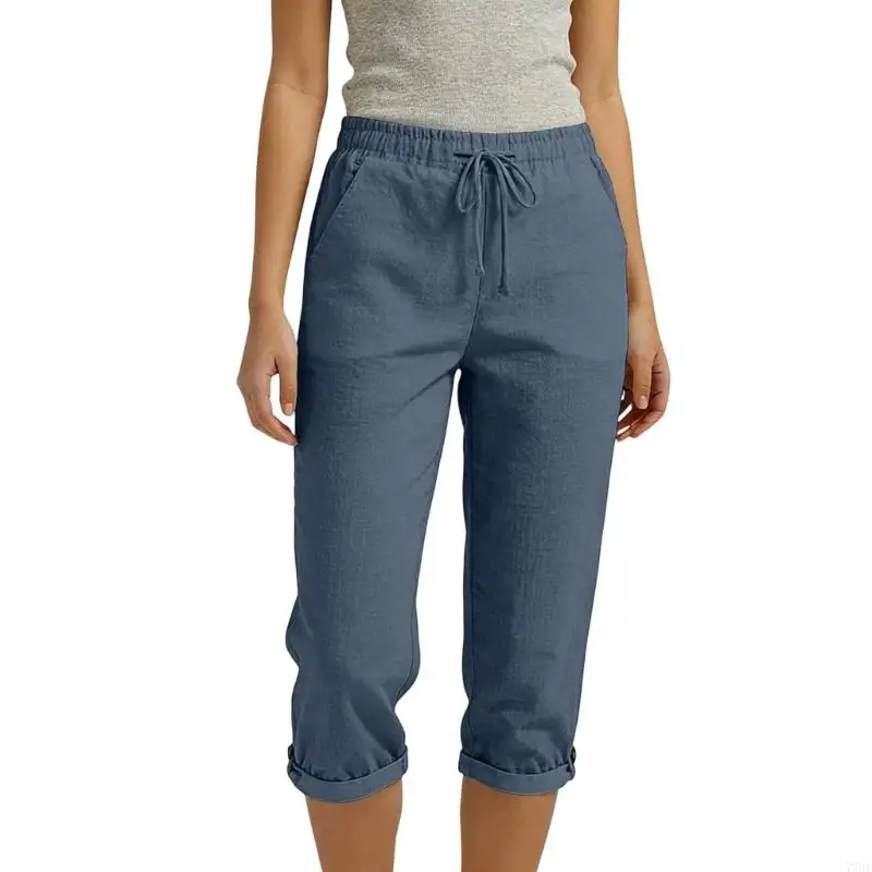 77HE Women's linen pants, pants, vacation pants, elastic waist, linen pants, bohemian pants, casual travel shorts