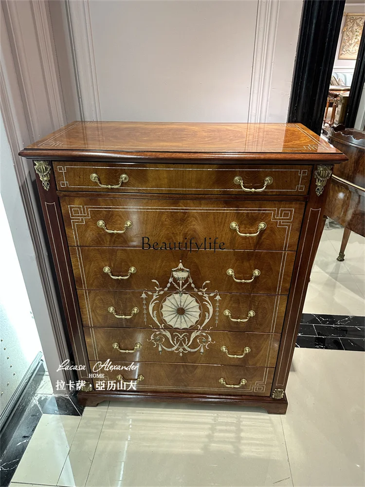 English six-chest cabinet bedroom storage decorative high and low cabinet solid wood