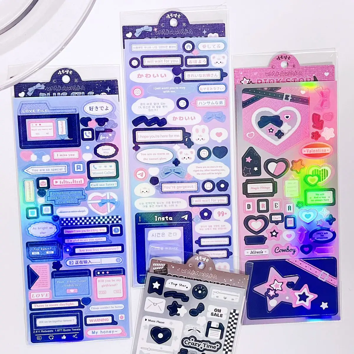 1Pc DIY Material Decoration Stationery Sticker Korean Laser Guka Sticker Pink Black Dialogue Flakes Idol Card Deco Scrapbook