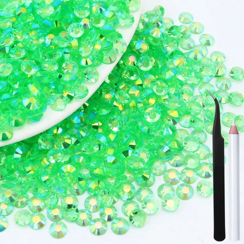 5000/10000PCS Lt Green Clear AB Resin Jelly Rhinestones 2-6mm Faux Gems Bead for Crafts DIY Nail Art Charms Supplies Stones Bulk