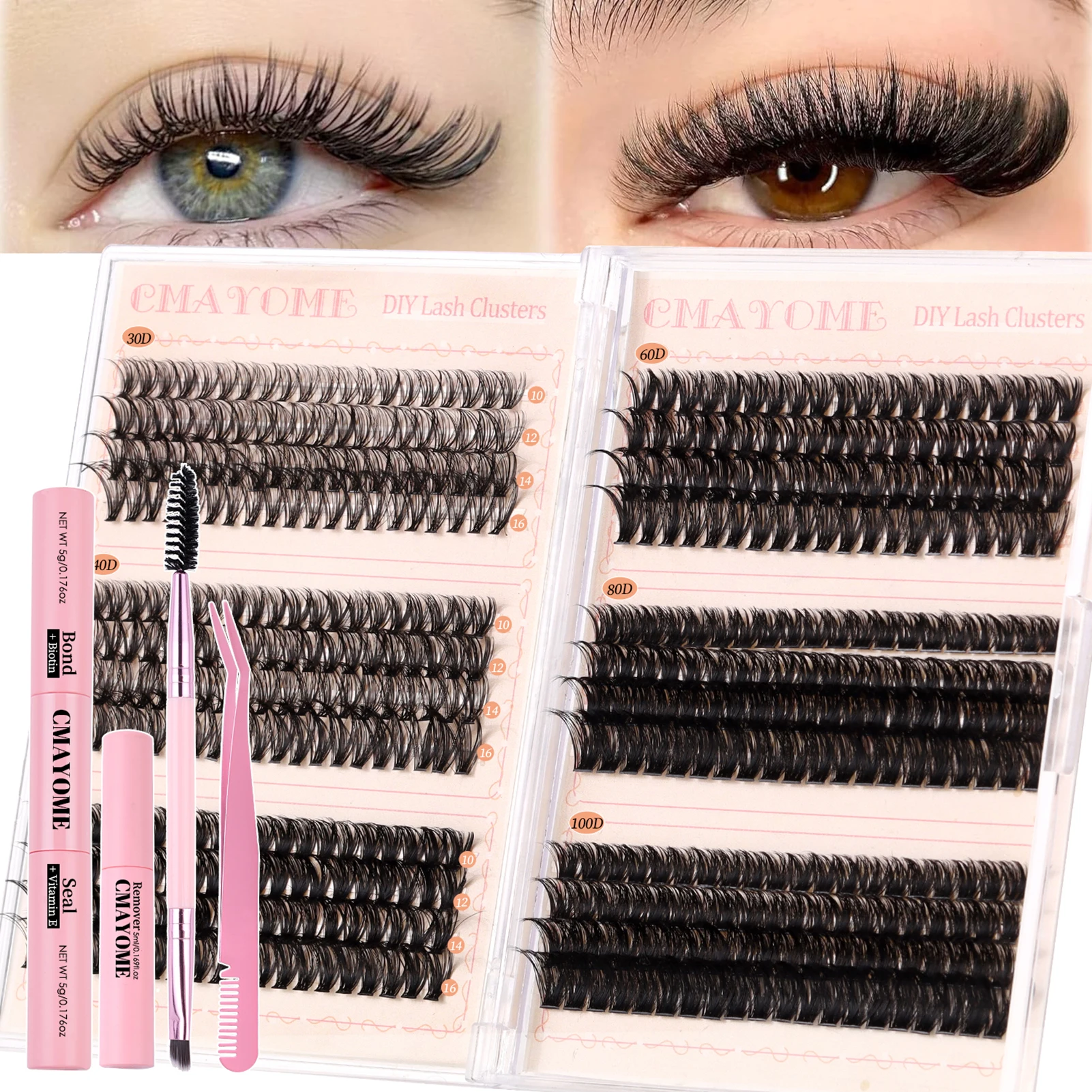 30D-100D Gemengde Gesegmenteerde Valse Wimpers 480 Cluster 10-16mm Dikke Wimpers Individuele Wimperverlenging Zacht en Natuurlijk