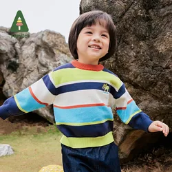 Amial Baby Sweater 2024 Autumn New Boys Striped Knitted Contrast Color Cute Cotton Breathable Soft Loose Casual Children‘s Tops