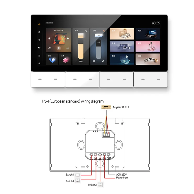 6.2 Inch Tuya Smart Control Panel Zigbee Gateway 8 Button Multi-function Relay Bluetooths Background Music Audio Wall Amplifiers
