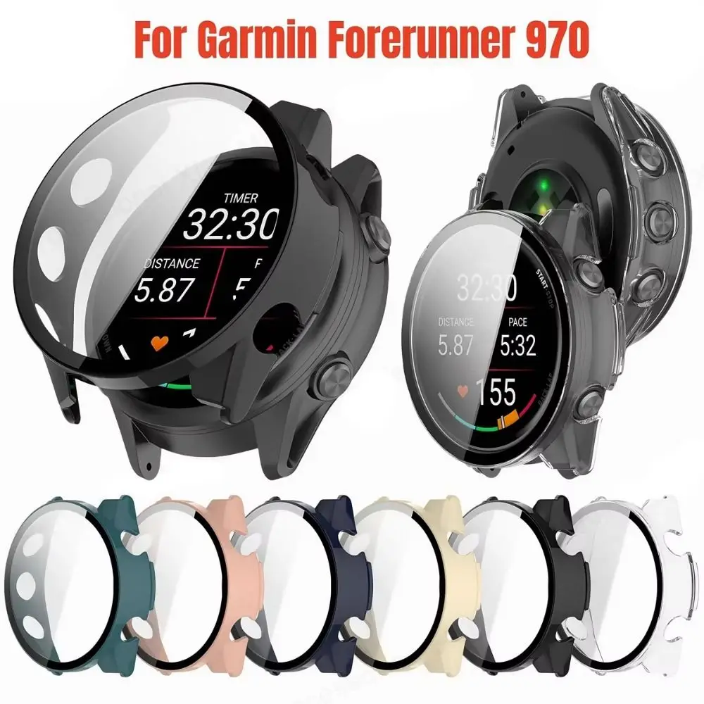 

PC+Tempered Protective Case Full Coverage Bumper Screen Protector Anti-Scratch Ultra-HD Cover Shell for Garmin Forerunner 970