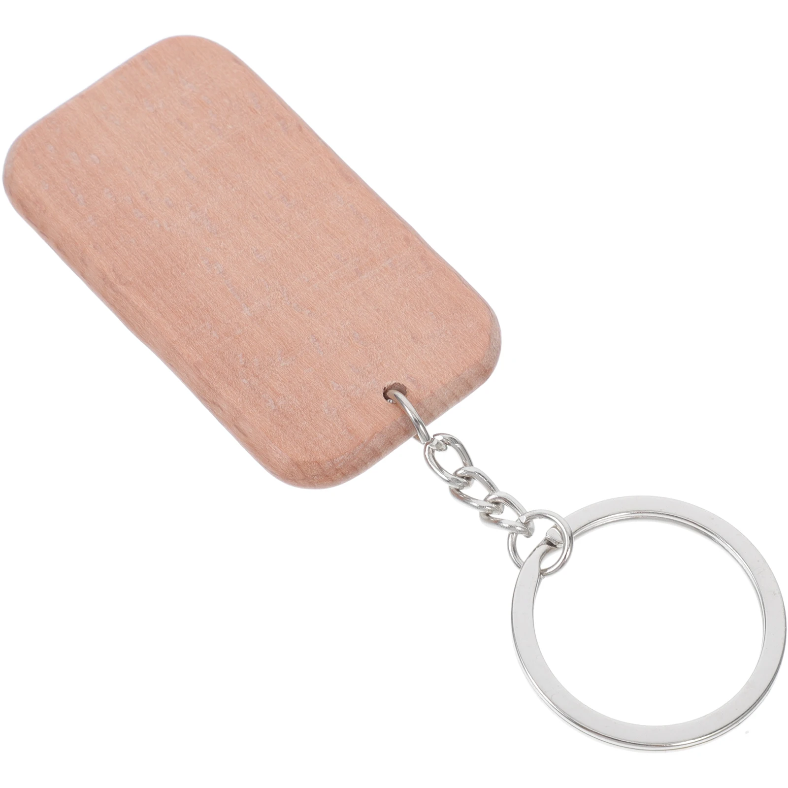

10pcs Wooden Label Tags Blanks Engravable Diy Crafts Unfinished Key Rings Rectangle Keychain Pendant Lightweight Durable Beige
