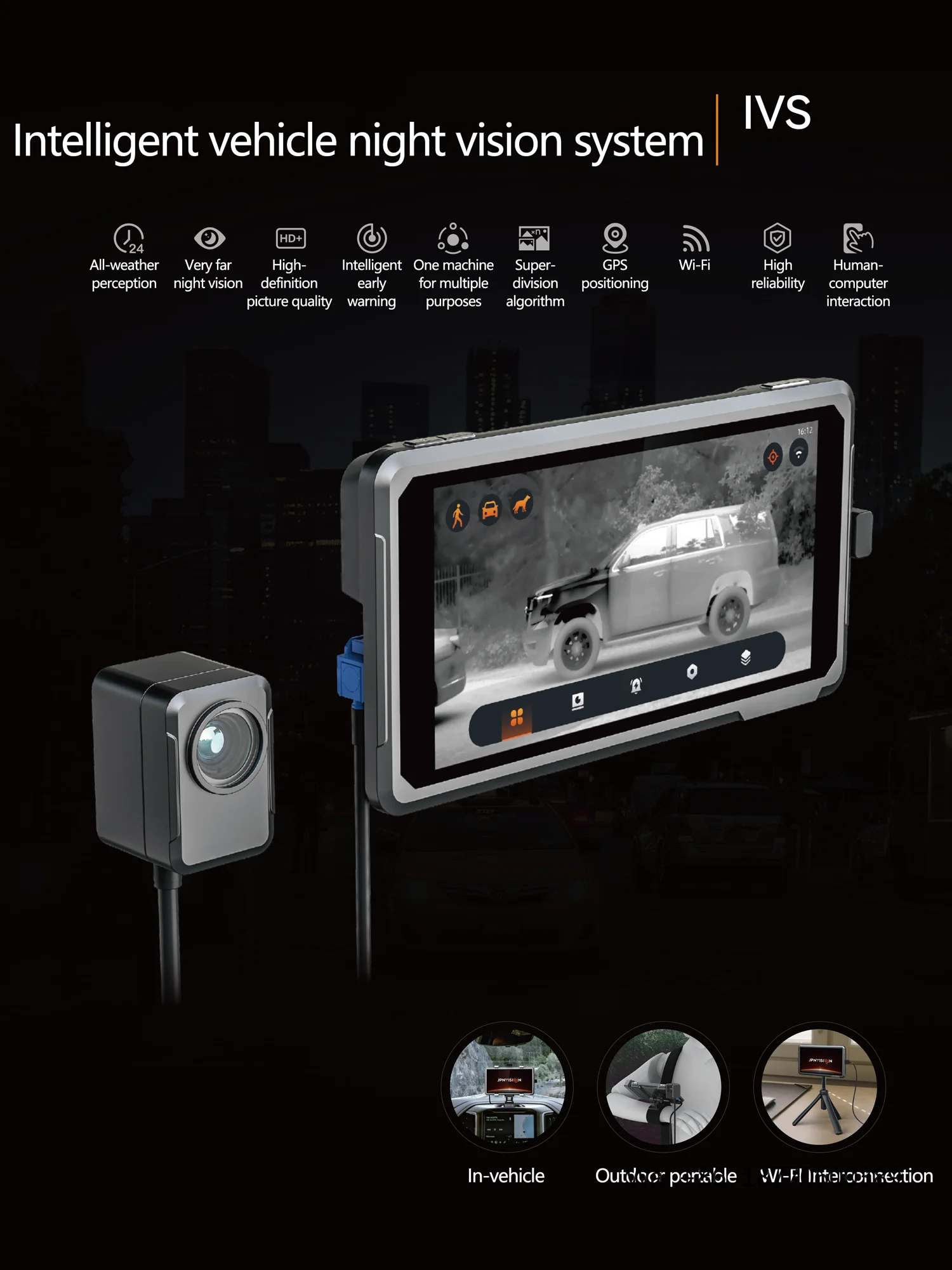 IVS Intelligent Vehicle Night Vision System with Wi-Fi Thermal Imaging 640x512 Resolution 25Hz Frame Rate for Cars