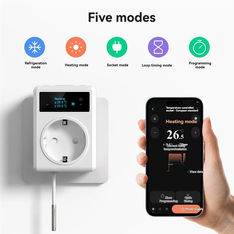 ABSQ-Tuya واي فاي ترموستات المخرج التوصيل 16A مع استشعار درجة الحرارة للبرمجة العد التنازلي المقبس للتدفئة والتبريد الاتحاد الأوروبي التوصيل