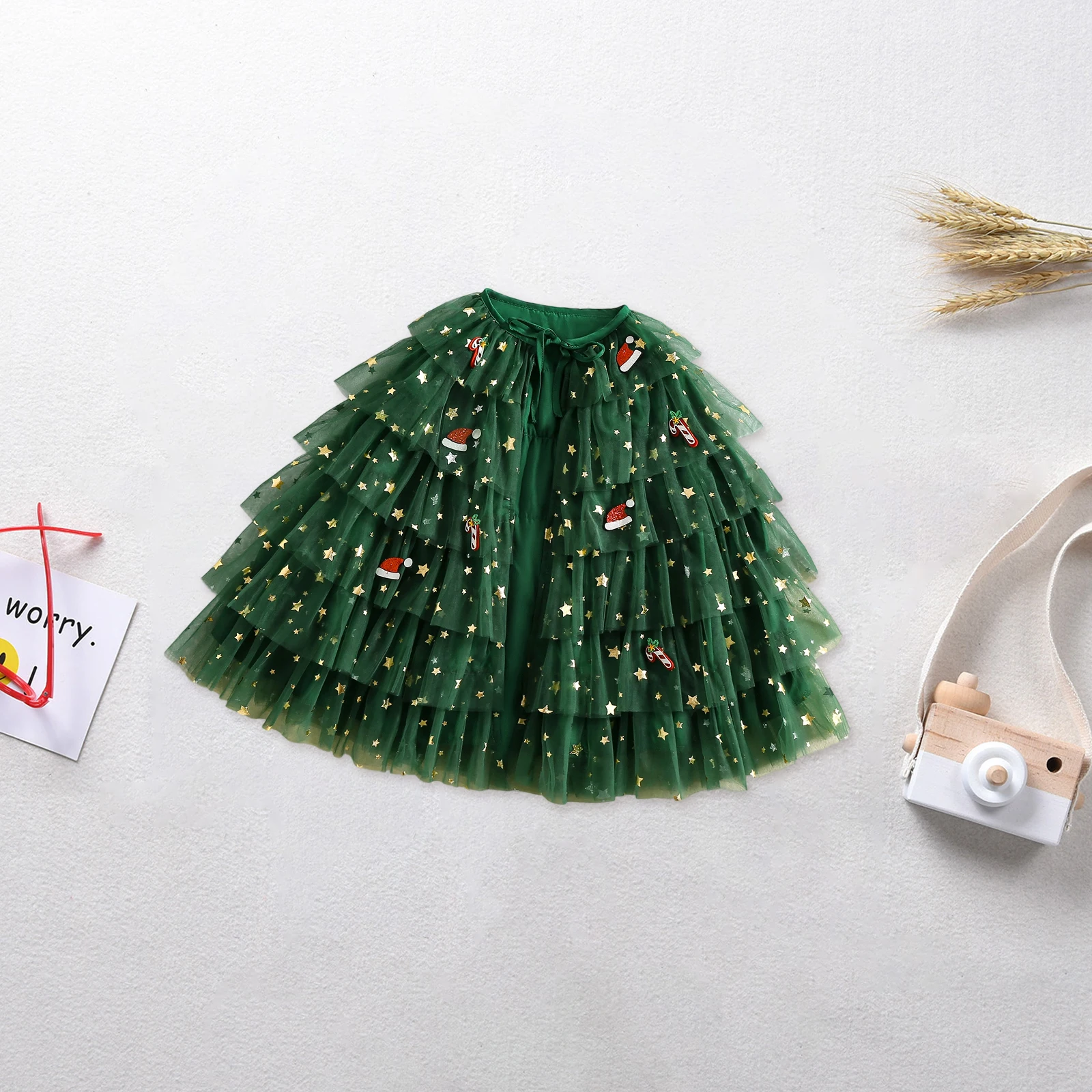 عباءة عيد الميلاد من التول للأطفال والبنات سانتا كلوز قصب الحلوى المتدرج وربطة الكعكة الأمامية #5