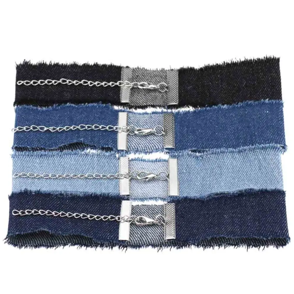 Punk Harajuku Retro Denim Choker Edge Grinding Personality Clavicle Chain Adjustable Chain Wide Band Hip Hop Fashion Collar