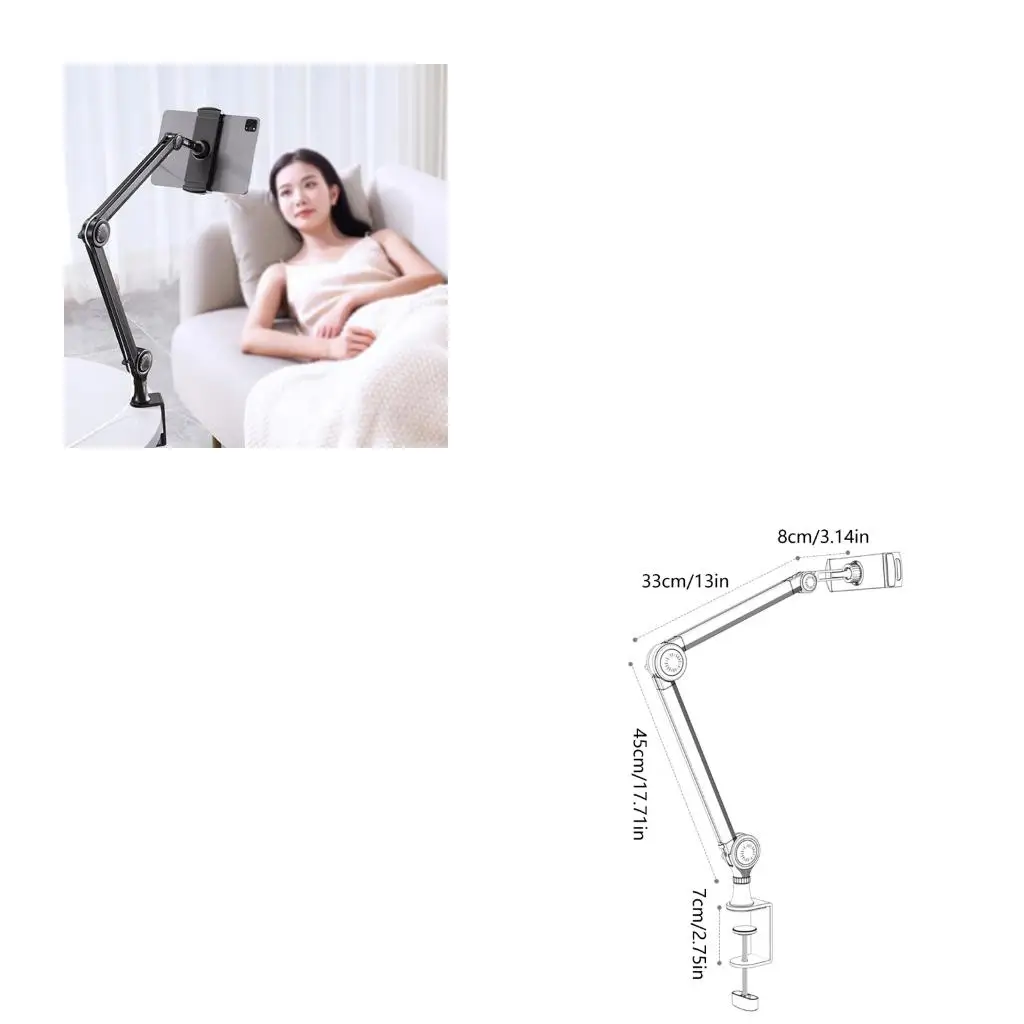  Clamp On Phone and Tablets Stand Adjustable Aluminum Mount for 4.6 to 13Inch