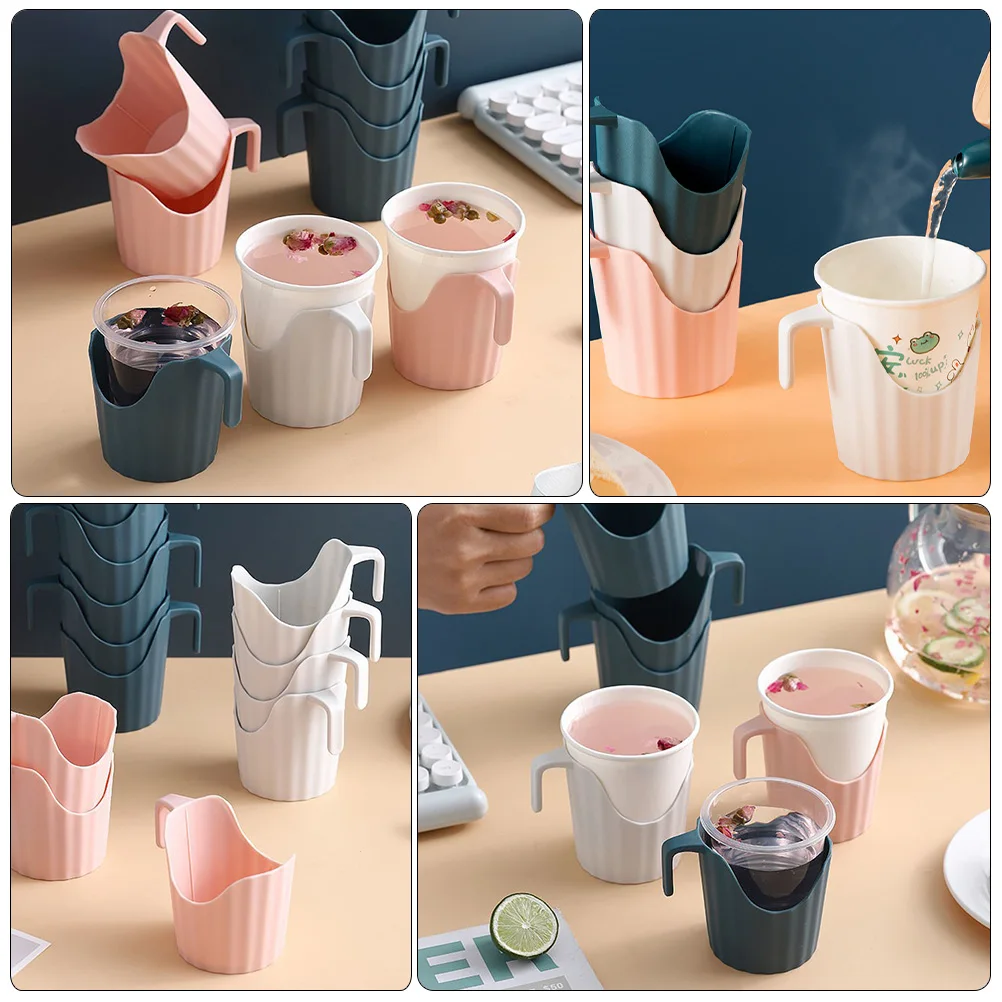 

6 Pcs Anti scalding Cup Holders Plastic Smooth Safe Coffee Paper Cups Sleeve Office Home Party Cafe Desk Cup Stand