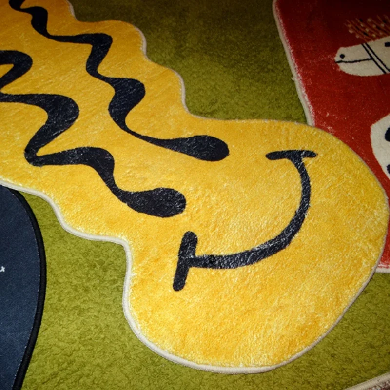 Alfombra con sonrisa, mesita de noche, dibujos animados, cara de distorsión divertida, alfombra para dormitorio de niños, decoración del hogar,