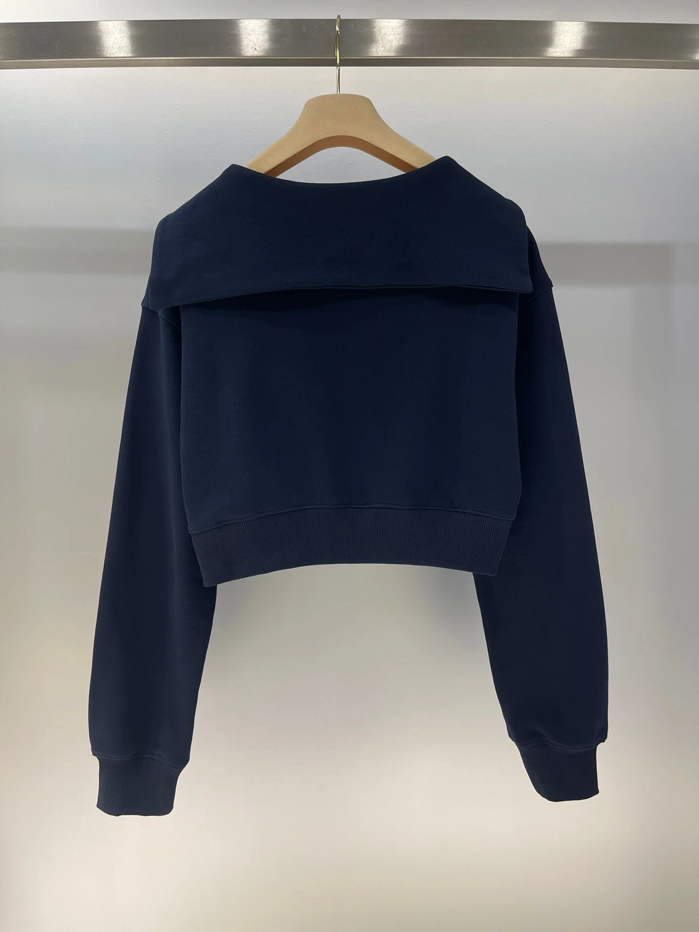 High quality cotton navy collar long sleeved sweatshirt versatile short straight tube loose fit cotton sweatshirt