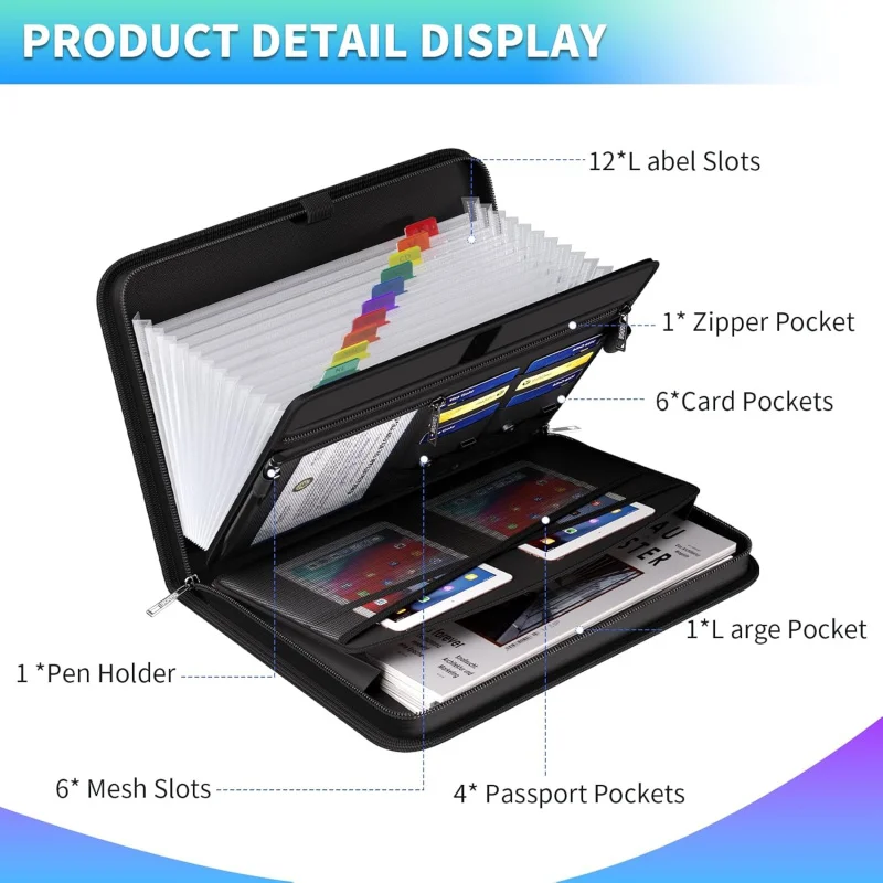 Fireproof & Waterproof Accordion File Organizer, 13-Pocket Expanding Document Organizer with Handle & Labels, Durable Heat-Resis