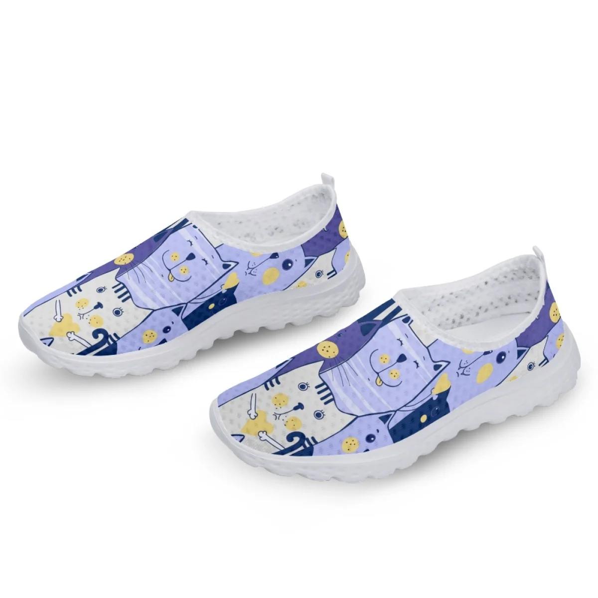 Kawaii Cat Cartoon Print Ladies Spring Summer Sneakers Dirt Resistant Round Toe Mesh Shock Absorbing Women Shoe Travel  Footwear