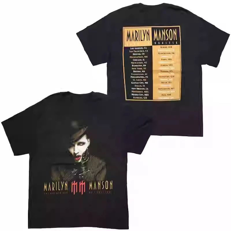 Marilyn Manson Abstract American Retro Oversize High Street Short-sleeved T-shirt  Free Shipping Tee Unisex Autumn Winter