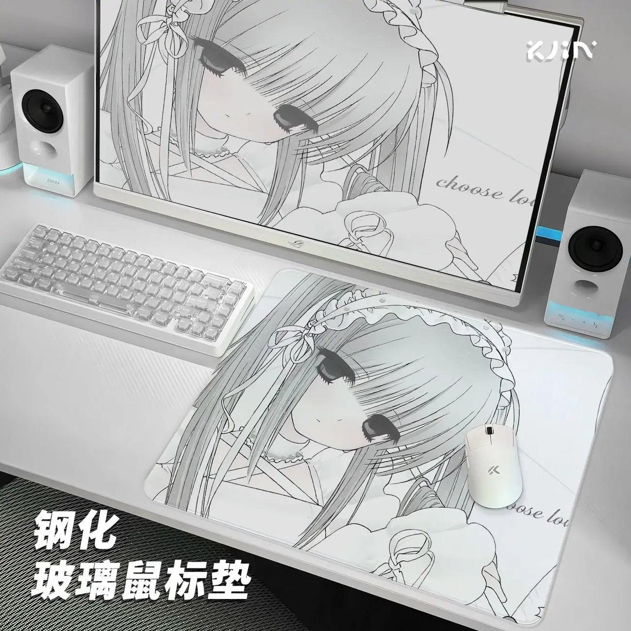 Cute Angel Wings Girl YUME Tempered Glass Gaming Mouse Pad Frosted Surface For FPS Gaming Office Desktop Custom Mat Accessories