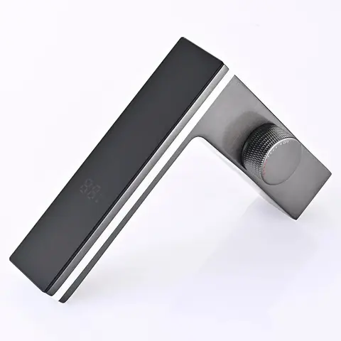 Digital display badrumsblandare intelligent LED mässing däckmonterad tvättställskran varm kallvattenblandare handfat spegelblank 11 best sales smart kran - №10