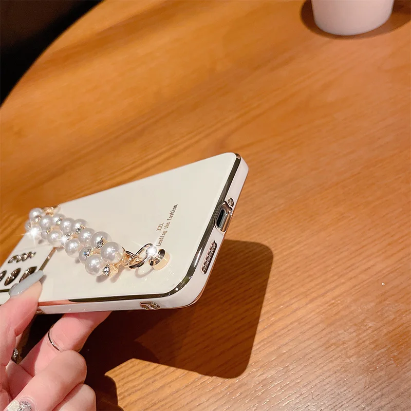 Luxury Diamond Pearl Bracelet Chain Painting Case for Xiaomi Redmi Note 11 Pro 11S 11E 4G 5G Coque Soft Silicone Cover