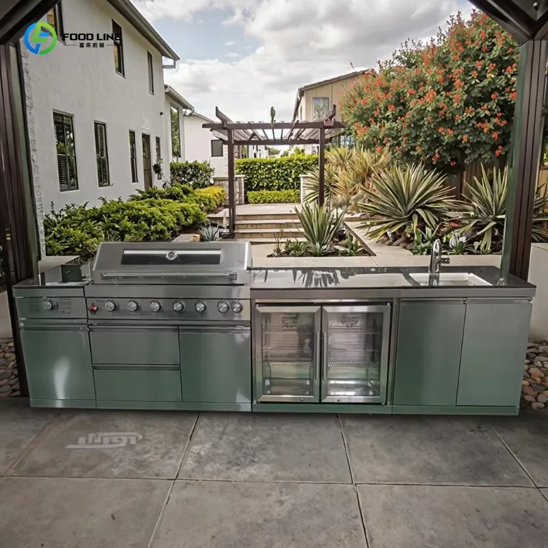 Customized Premium Outdoor Kitchen Garden with Sink Grill Island Durable Modular Stainless Steel Refrigerator Cabinet
