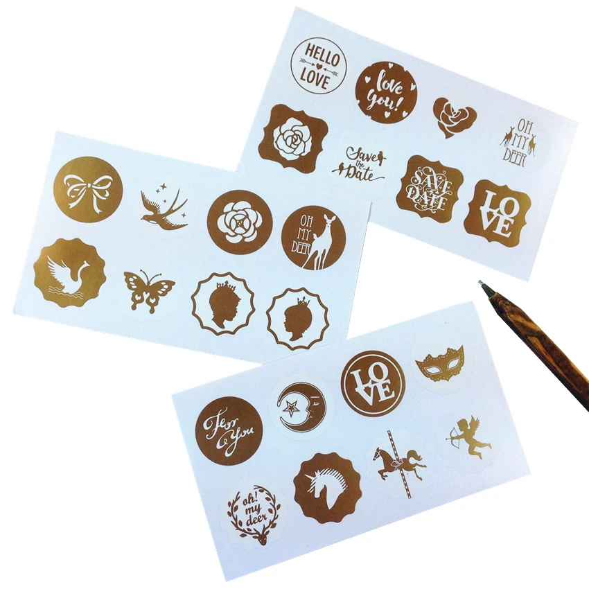 80 шт./упак. винтажная золотая наклейка-печать Роза ЛЮБОВЬ Купидон карусель голова бабочки лебедь для выпечки подарок