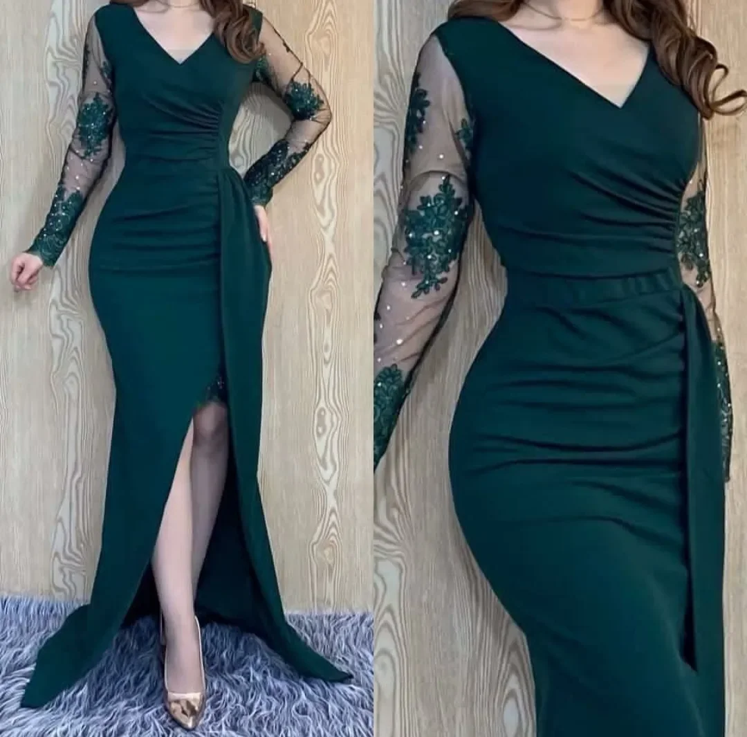 TaoYao 2023 Formal Occasion Dresses Women\'s V-neck Floor-length Perspective Sense Design Sexy Slit Can be Customized Prom Gown