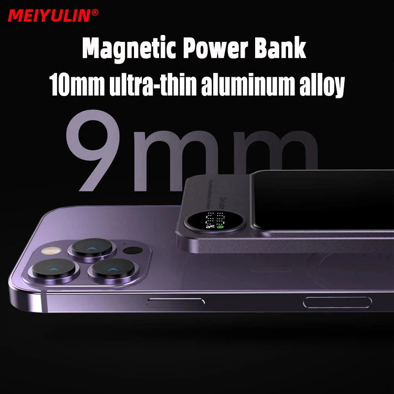 Imagem -04 - Slim Magnetic Power Bank 10000mah 15w Carregador Rápido sem Fio 5000mah Pd20w Bateria Sobressalente Externa para Iphone 15 Samsung Xiaomi