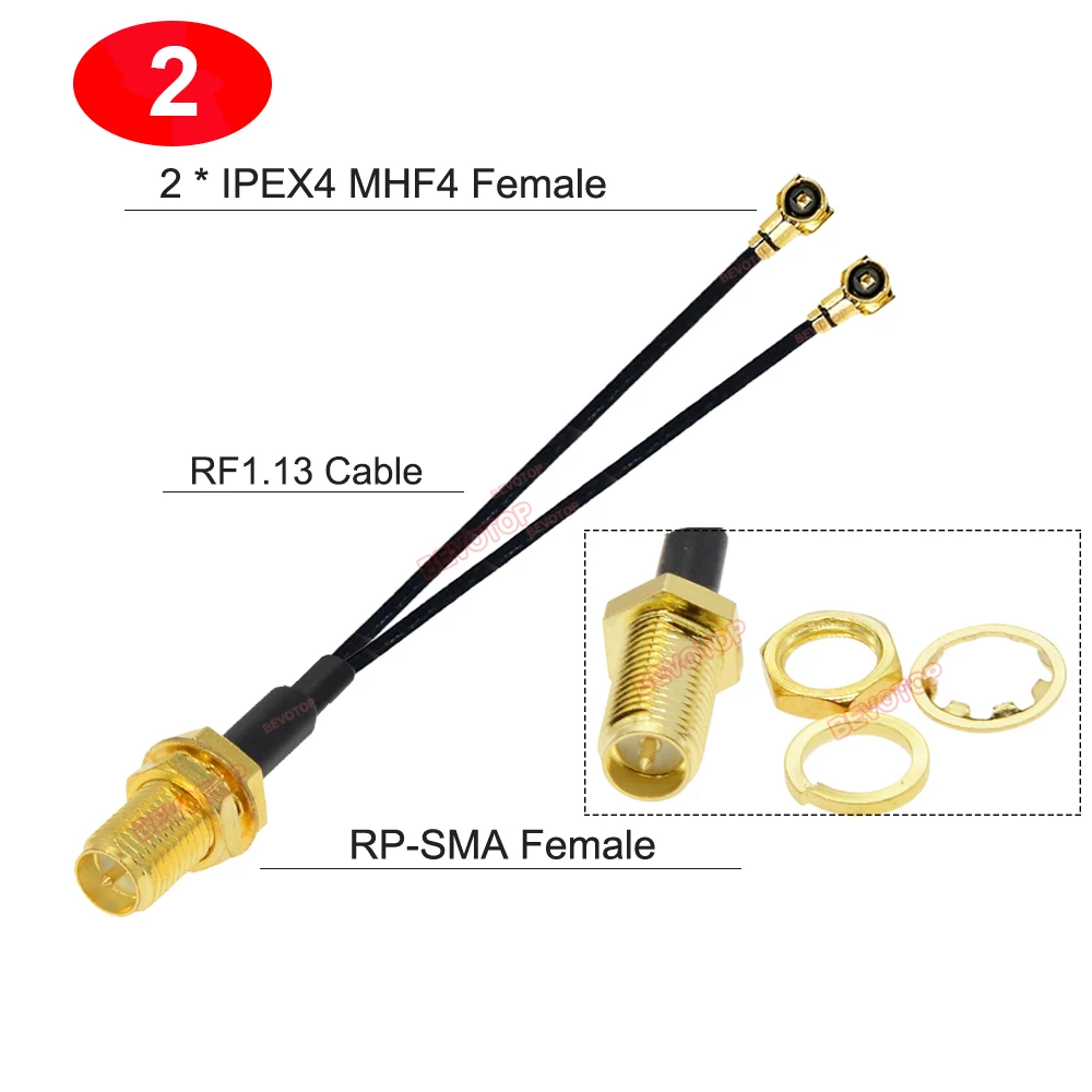 Imagem -03 - Bevotop-y tipo Splitter Cabo Pigtail rf Coax Extensão Jumper Macho para Fêmea Mh4 Ipex4 Rf1.13 Rp-sma Sma 100 Pcs Lot