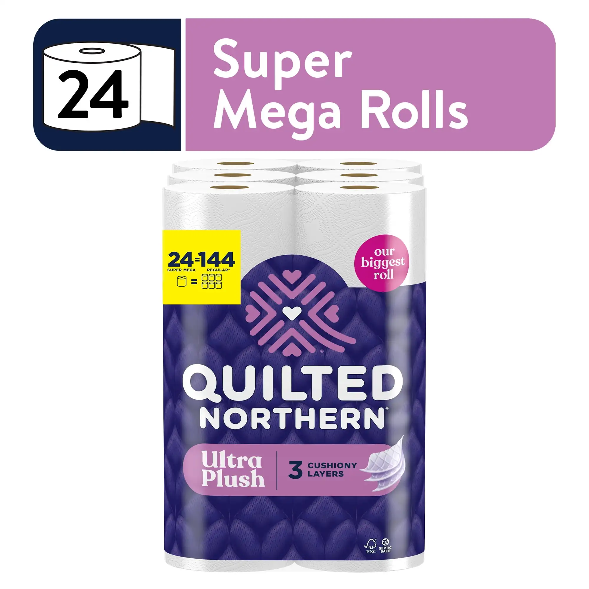 

Ultra Plush 3-Ply Toilet Paper, 24 Super Mega Rolls