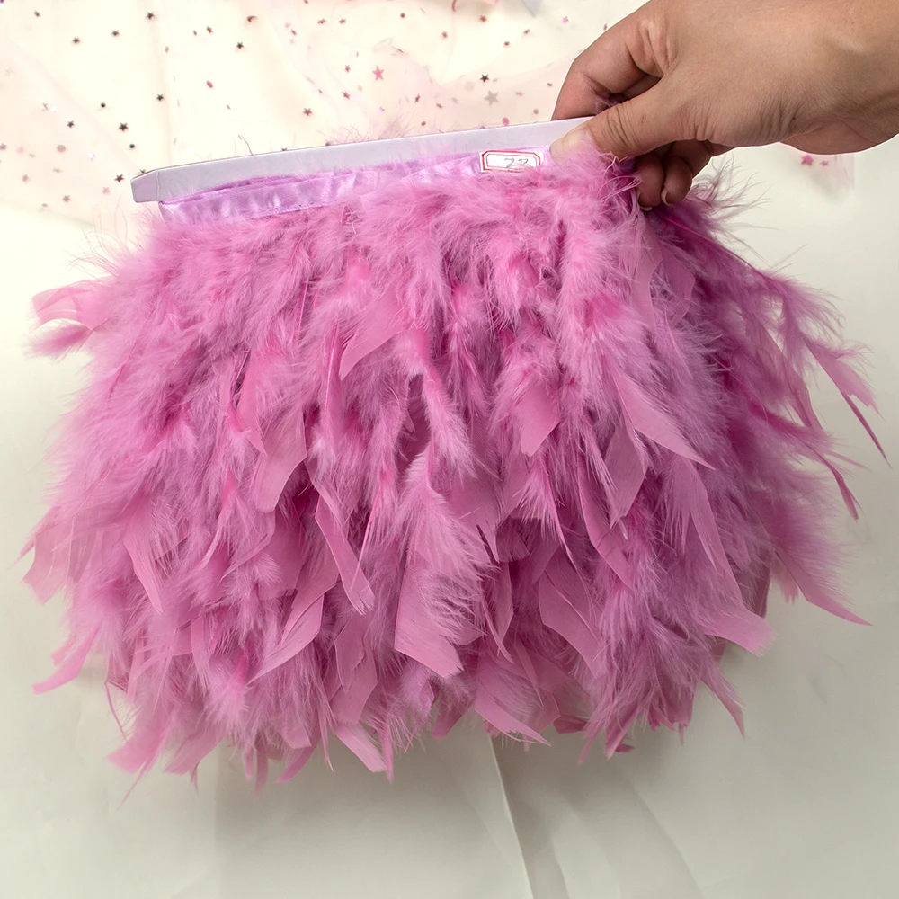 1 метр, разноцветная бахрома с отделкой из турецких перьев, пушистая полосатая лента 10-15 см для свадебного платья, одежды, украшения