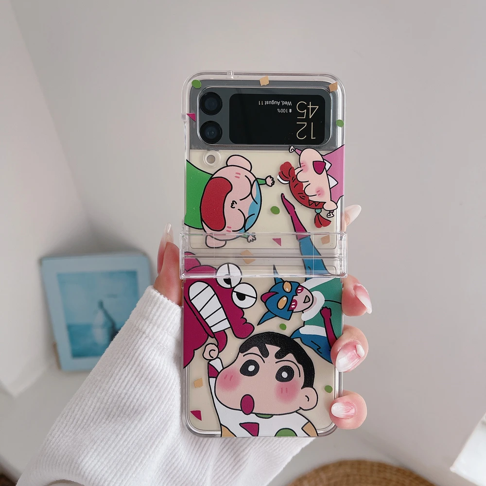Cute Japan Anime Crayon Shin-chan Transparent Phone Case For Samsung Galaxy Z Flip 7 Hard PC Back Cover For Z Flip 6 5 4 3 Case view 5