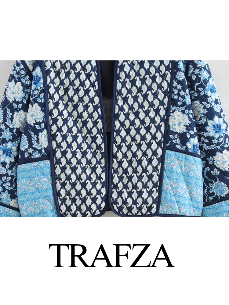 TRAFZA Women's Winter Fashion Warm Printed Loose Cotton Cardigan Jacket Female Simple Versatile Casual Long Sleeve Jacket Mujer