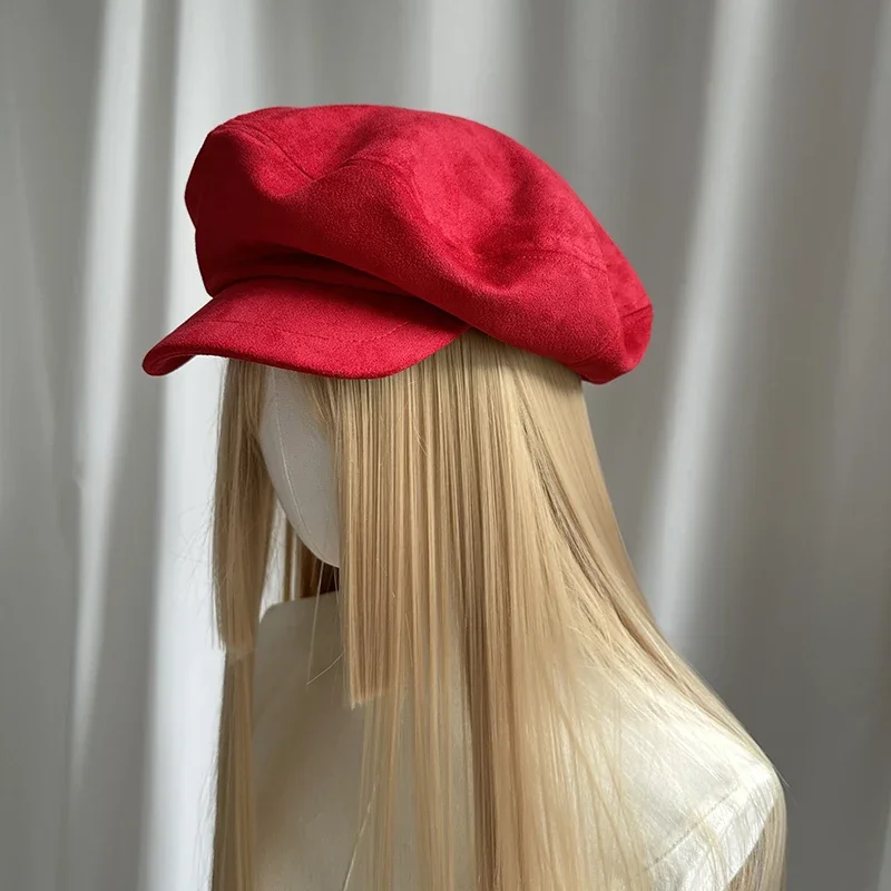 Harajuku Suede Red Navy Style Cloud Caps for Women Fashionable Wide Brim Show Face Little Newsboy Duck Tongue Hats Boina Gorras