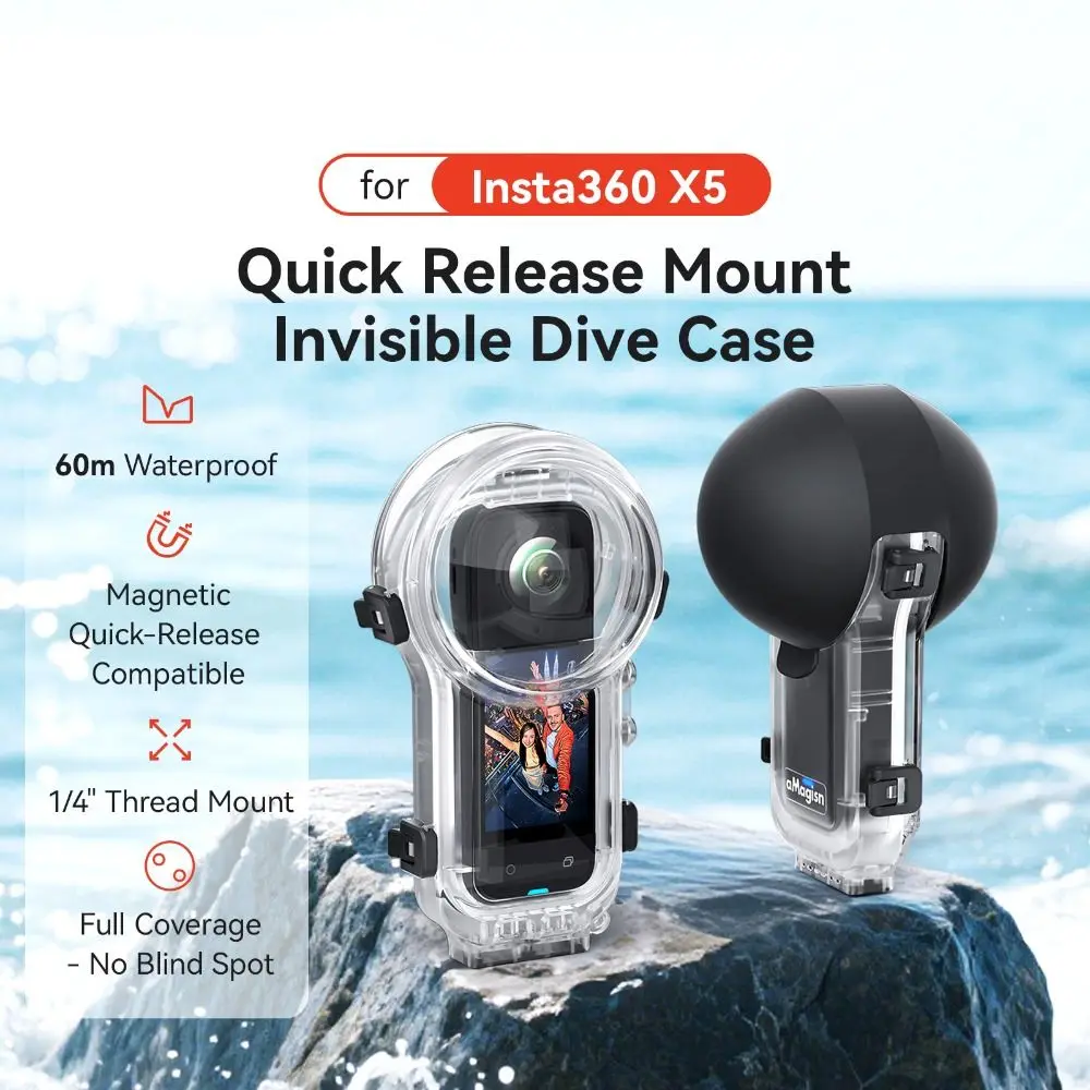 

60M Invisible Dive Case with Lens Cap Clear Underwater Diving Shell Hard Housing Cover for Insta360 X5 Action Camera Accessories